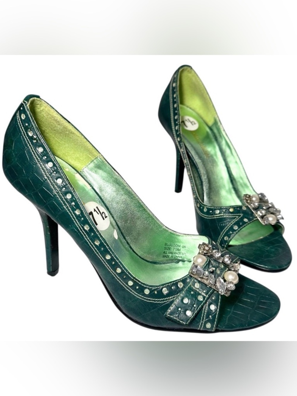 Jonathan Martin Heels 7.5 Blossom 09 Green Crocodile Pattern